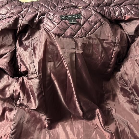 Via Spiga Zig-Zag Quilted Puffer Jacket Burgundy Full Zip Coat Zipper Pockets S - Picture 10 of 11